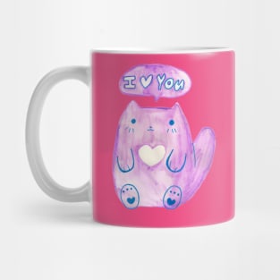 I Heart You Pink Watercolor Cat Mug